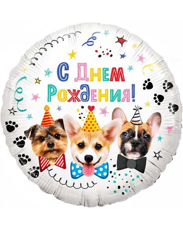 13343_Шар_(18_46_см)_Круг_Собачки_С_Днем_Рождения!_1_шт_в_упак