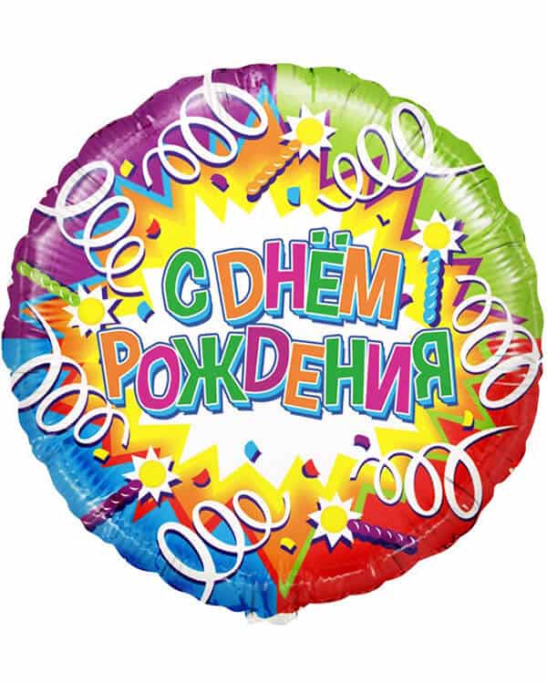 R710_Шар_(18_46_см)_Круг_С_Днем_Рождения_(свечи_и_ленты)_Голография_1_шт_в_упак